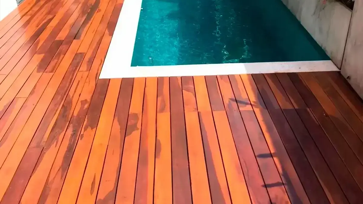 wood deck of a poll