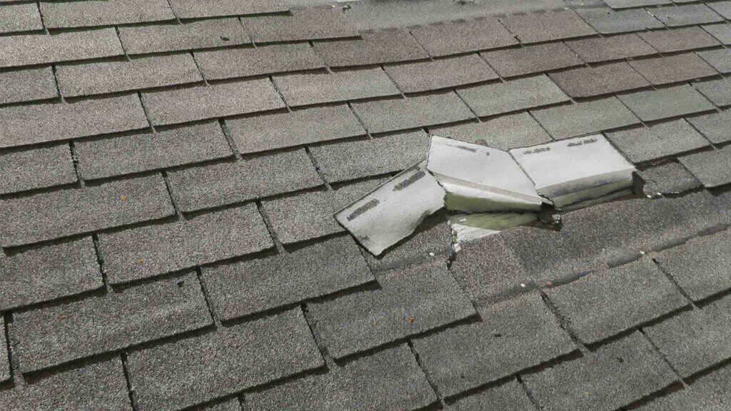 damaged black roof.