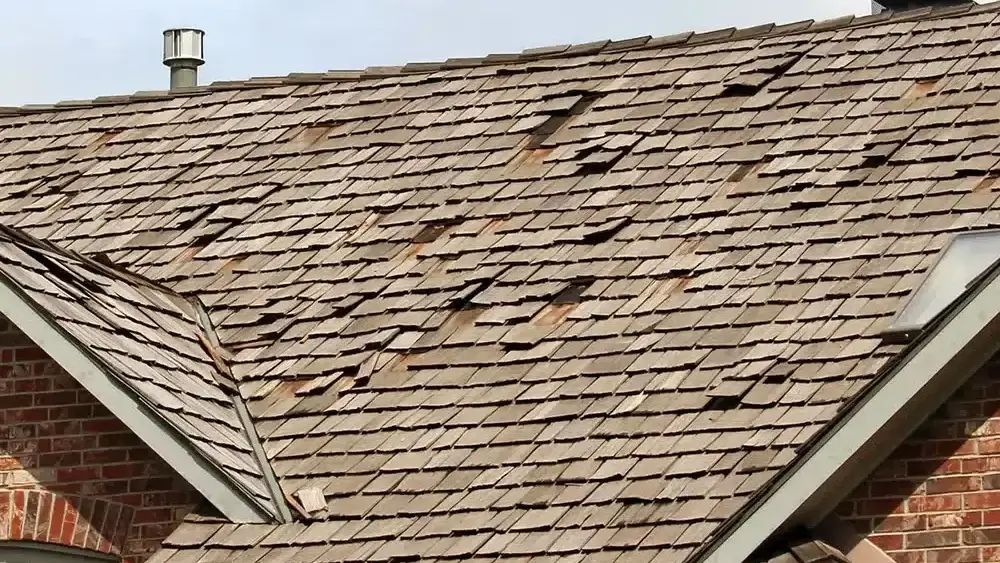 damaged gray roof.