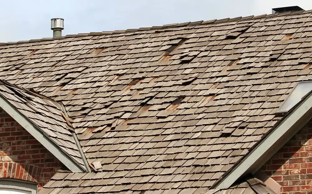 damaged gray roof.